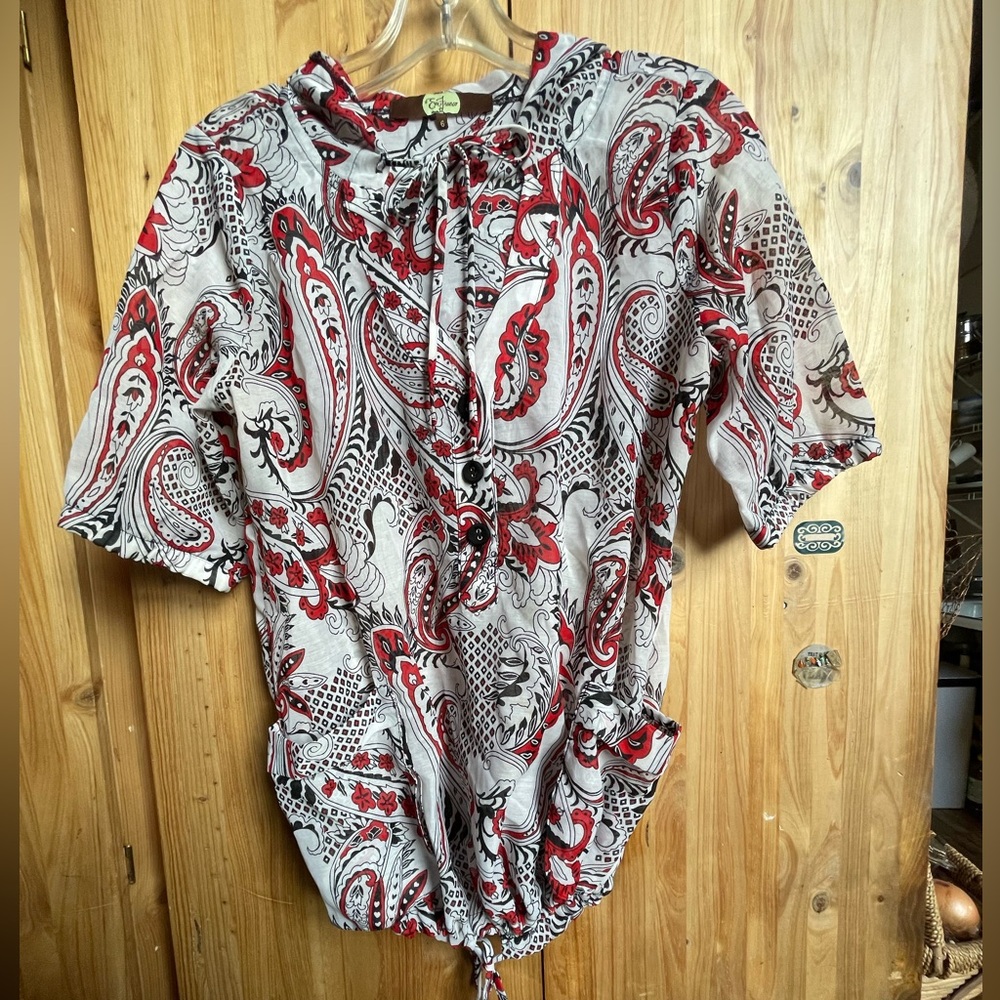 EVA FRANCO Anthropologie Paisley Floral Hoodie Tie Blouse with Pockets NEW